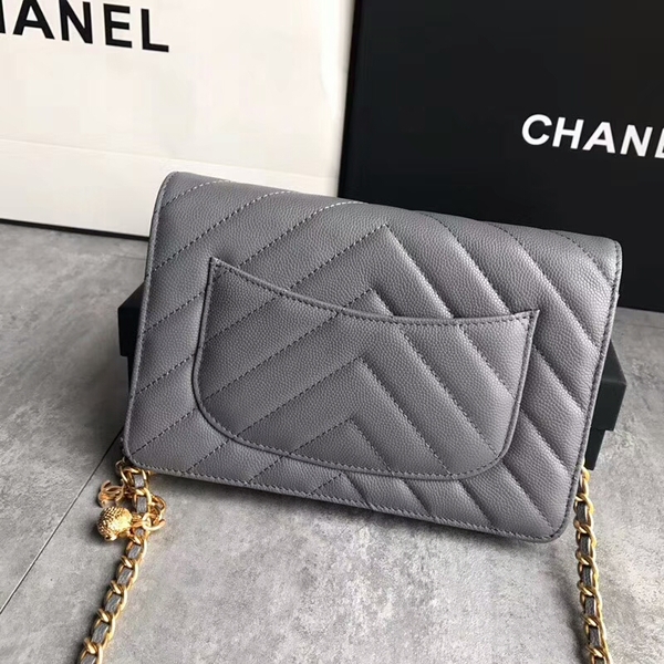 Chanel Owl Pendant Flap Shoulder Bag Calfskin Leather A33814 Grey Chanel Owl Pendant Flap Shoulder Bag Calfskin Leather A33814 Grey