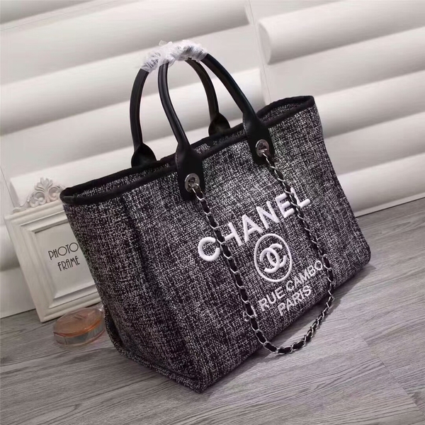 Chanel Canvas Leather Tote Shopping Bag 68047E Chanel Canvas Leather Tote Shopping Bag 68047E