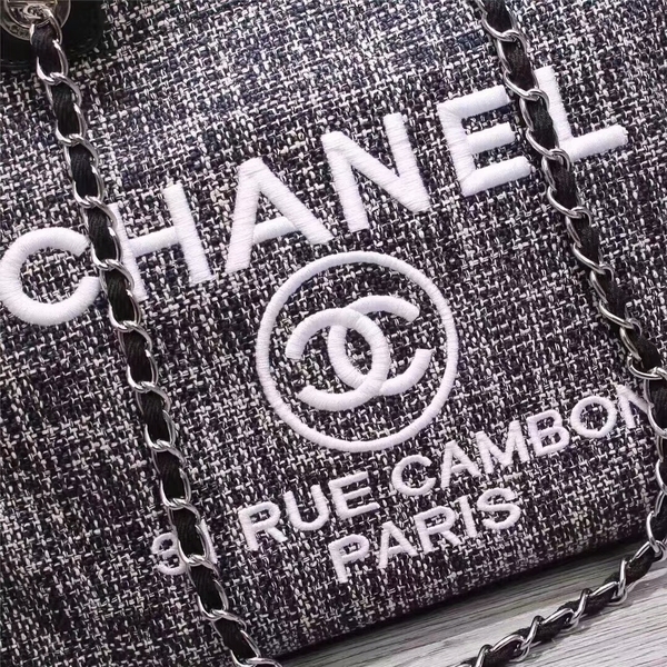 Chanel Canvas Leather Tote Shopping Bag 68047E Chanel Canvas Leather Tote Shopping Bag 68047E