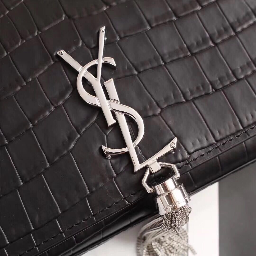 Yves Saint Laurent Croco Leather Cross-body Shoulder Bag 131224 Black Yves Saint Laurent Croco Leather Cross-body Shoulder Bag 131224 Black