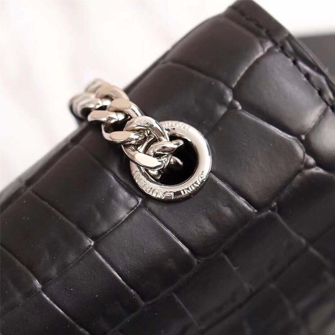 Yves Saint Laurent Croco Leather Cross-body Shoulder Bag 131224 Black Yves Saint Laurent Croco Leather Cross-body Shoulder Bag 131224 Black