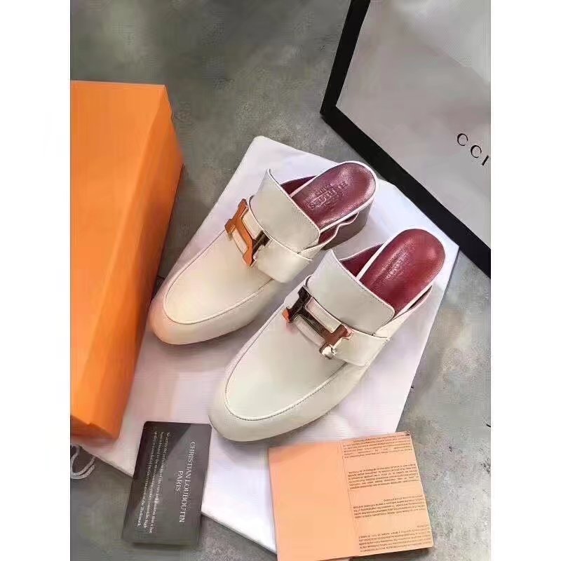 Hermes Leather Slipper HO782LD white Hermes Leather Slipper HO782LD white