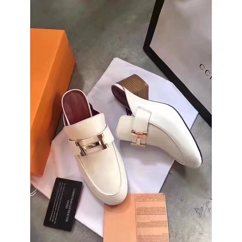 Hermes Leather Slipper HO782LD white Hermes Leather Slipper HO782LD white
