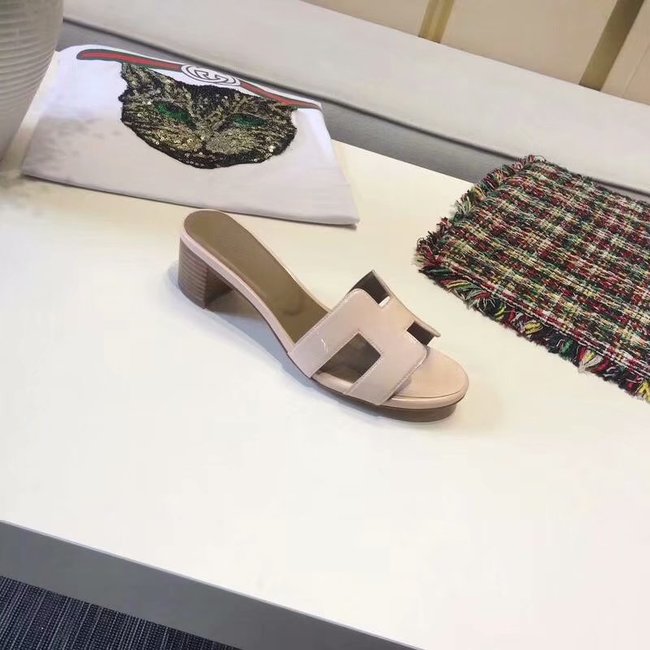 Hermes lady leather Slipper HO814HMJ Heel high 5CM light pink Hermes lady leather Slipper HO814HMJ Heel high 5CM light pink