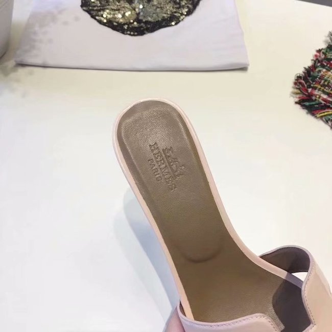 Hermes lady leather Slipper HO814HMJ Heel high 5CM light pink Hermes lady leather Slipper HO814HMJ Heel high 5CM light pink