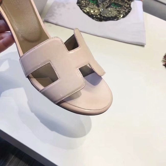 Hermes lady leather Slipper HO814HMJ Heel high 5CM light pink Hermes lady leather Slipper HO814HMJ Heel high 5CM light pink