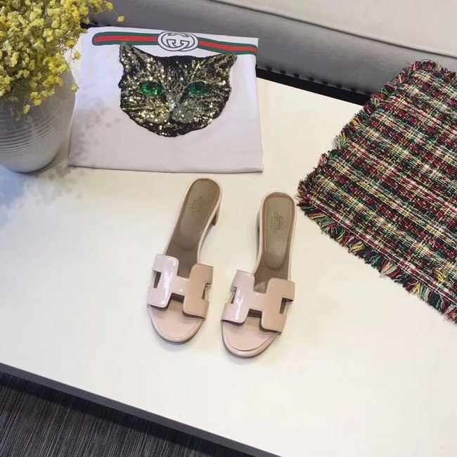 Hermes lady leather Slipper HO814HMJ Heel high 5CM light pink Hermes lady leather Slipper HO814HMJ Heel high 5CM light pink