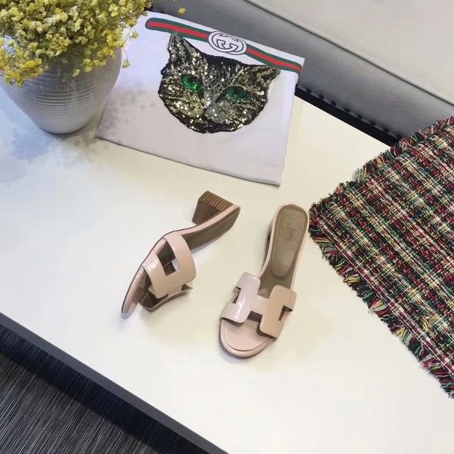 Hermes lady leather Slipper HO814HMJ Heel high 5CM light pink Hermes lady leather Slipper HO814HMJ Heel high 5CM light pink