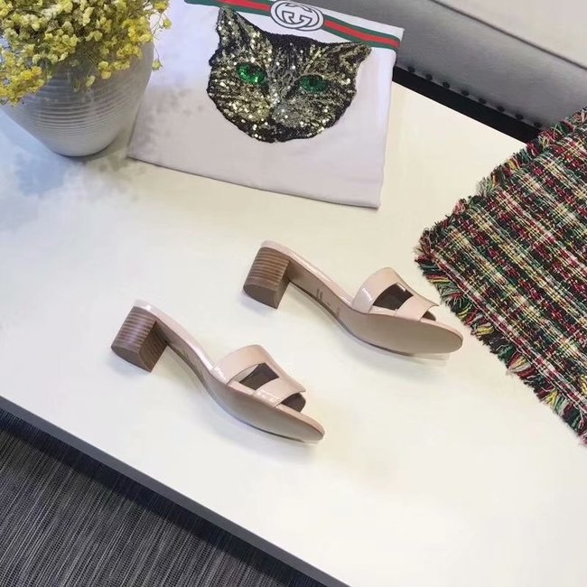 Hermes lady leather Slipper HO814HMJ Heel high 5CM light pink Hermes lady leather Slipper HO814HMJ Heel high 5CM light pink