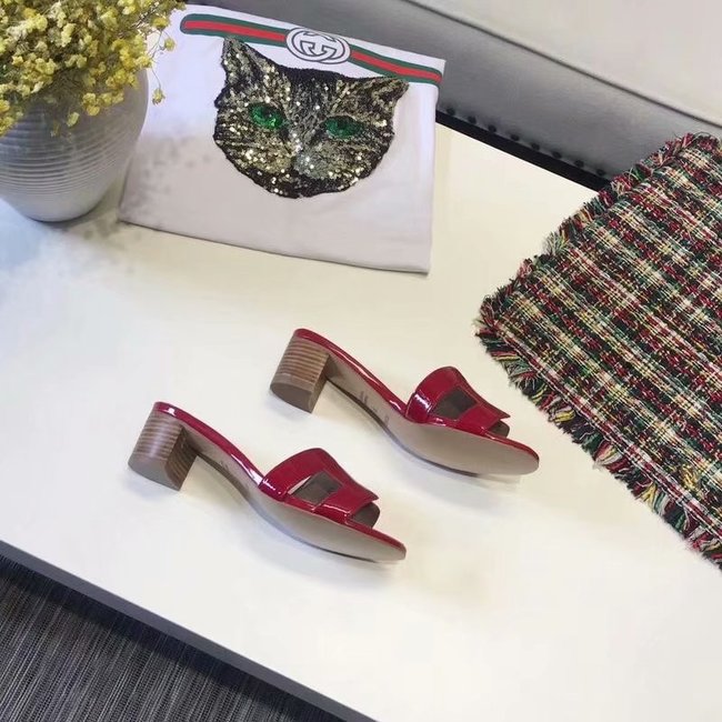 Hermes lady leather Slipper HO814HMJ Heel high 5CM red Hermes lady leather Slipper HO814HMJ Heel high 5CM red