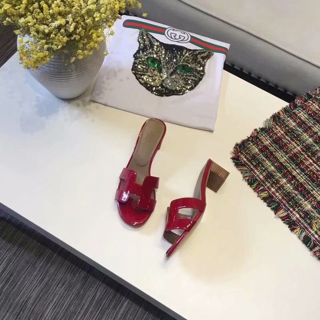 Hermes lady leather Slipper HO814HMJ Heel high 5CM red Hermes lady leather Slipper HO814HMJ Heel high 5CM red