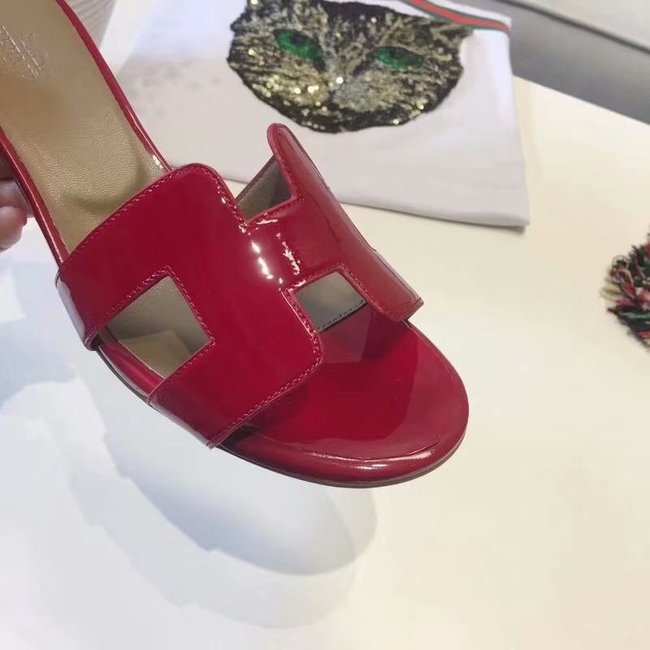 Hermes lady leather Slipper HO814HMJ Heel high 5CM red Hermes lady leather Slipper HO814HMJ Heel high 5CM red
