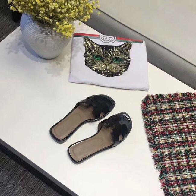 Hermes lady leather fashion Slipper HO808HMJ black Hermes lady leather fashion Slipper HO808HMJ black