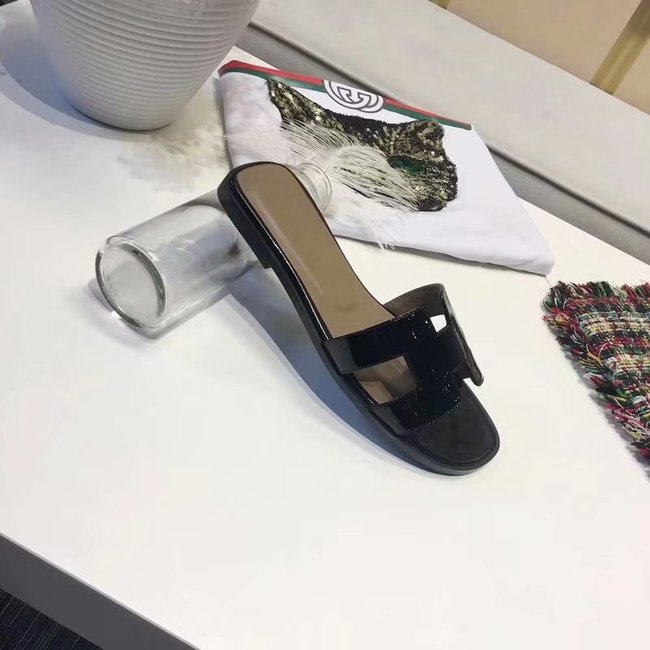 Hermes lady leather fashion Slipper HO808HMJ black Hermes lady leather fashion Slipper HO808HMJ black