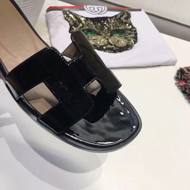 Hermes lady leather fashion Slipper HO808HMJ black Hermes lady leather fashion Slipper HO808HMJ black
