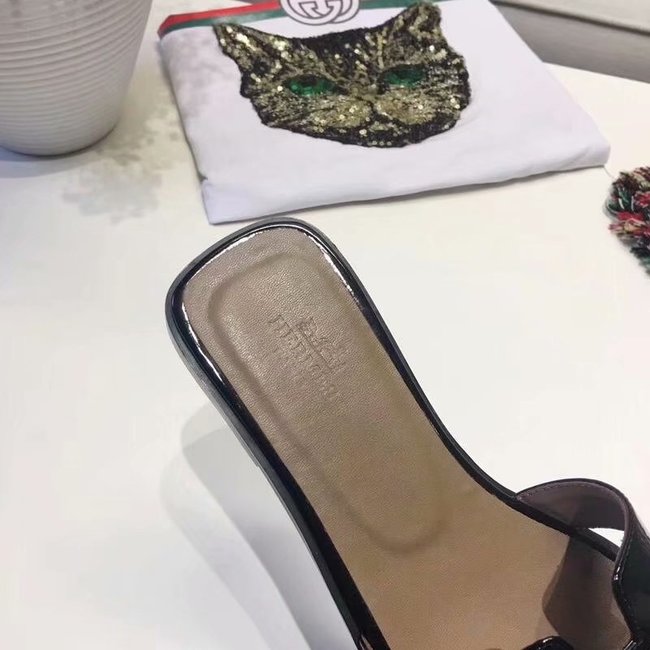Hermes lady leather fashion Slipper HO808HMJ black Hermes lady leather fashion Slipper HO808HMJ black