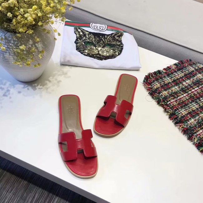 Hermes lady leather fashion Slipper HO809HMJ red Hermes lady leather fashion Slipper HO809HMJ red