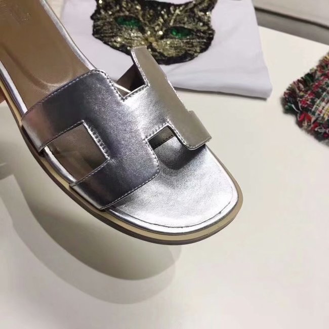 Hermes lady leather fashion Slipper HO809HMJ silver Hermes lady leather fashion Slipper HO809HMJ silver