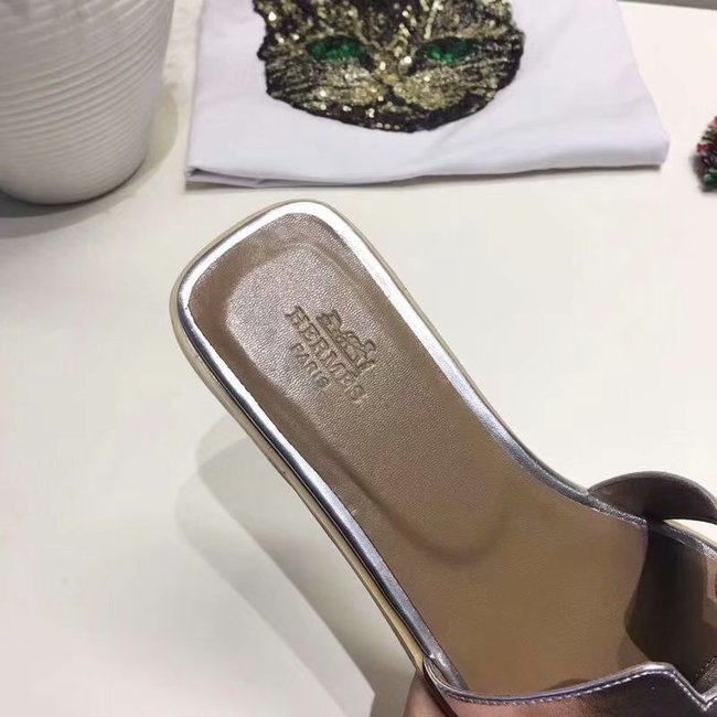 Hermes lady leather fashion Slipper HO809HMJ silver Hermes lady leather fashion Slipper HO809HMJ silver