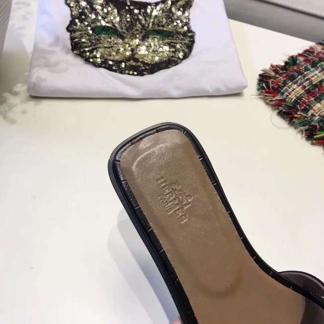 Hermes lady leather fashion Slipper HO811HMJ black Hermes lady leather fashion Slipper HO811HMJ black