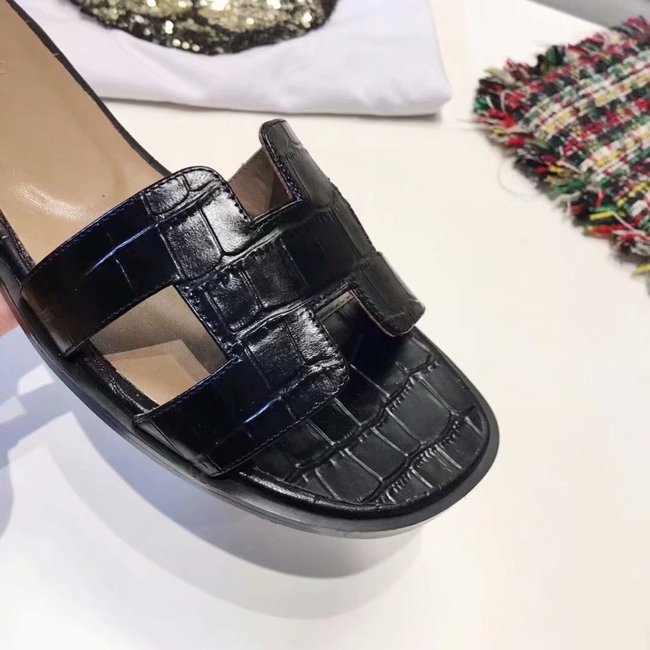 Hermes lady leather fashion Slipper HO811HMJ black Hermes lady leather fashion Slipper HO811HMJ black