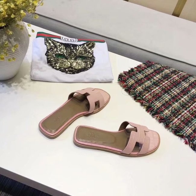 Hermes lady leather fashion Slipper HO811HMJ pink Hermes lady leather fashion Slipper HO811HMJ pink
