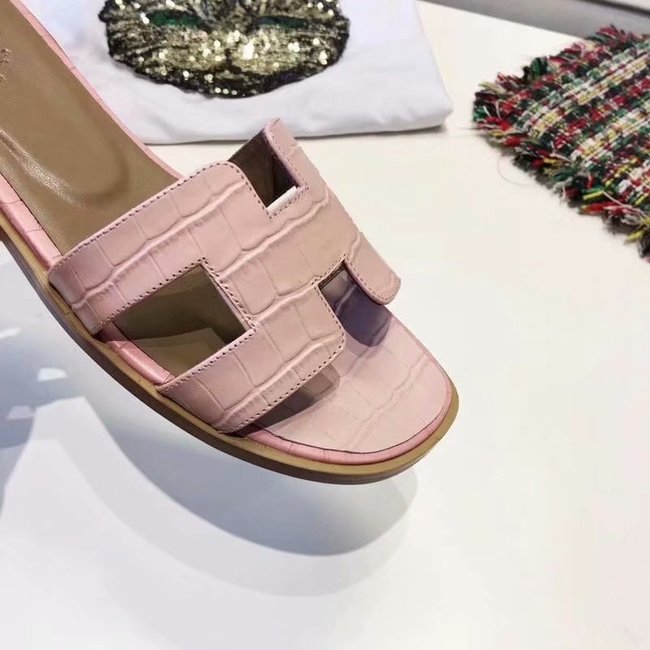 Hermes lady leather fashion Slipper HO811HMJ pink Hermes lady leather fashion Slipper HO811HMJ pink