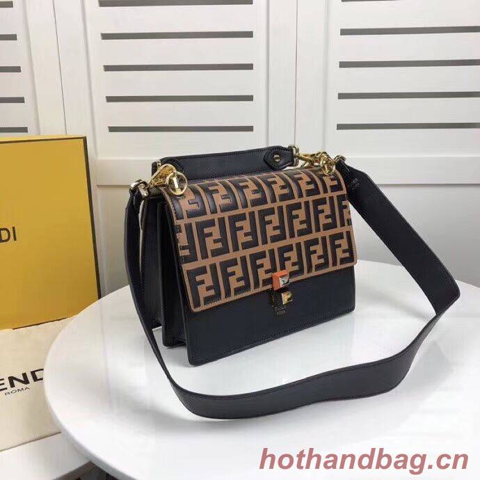 FENDI Kan I Leather Shoulder Bag F9235 black FENDI Kan I Leather Shoulder Bag F9235 black