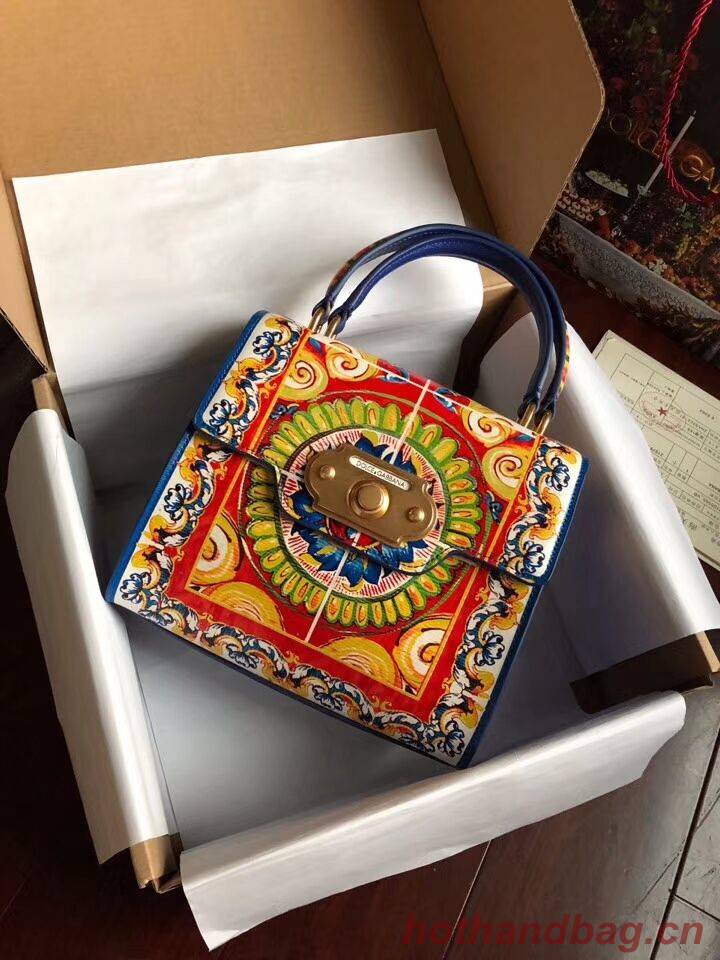 Dolce & Gabbana SICILY Chrysanthemum Calfskin Tote Bags 5588-2 blue Dolce & Gabbana SICILY Chrysanthemum Calfskin Tote Bags 5588-2 blue