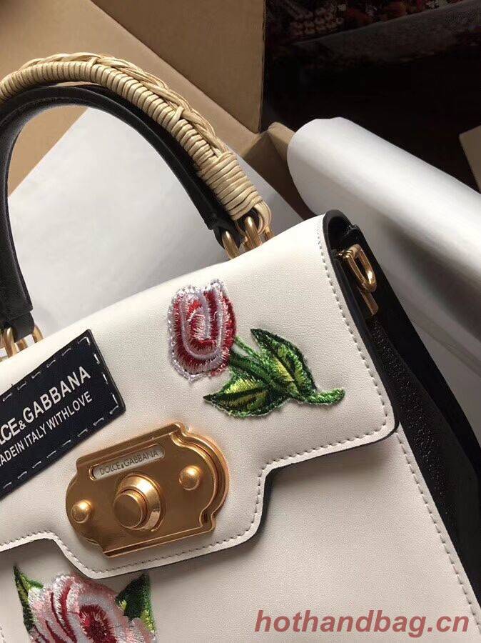 Dolce & Gabbana SICILY Chrysanthemum Calfskin Tote Bags 5588-2 white Dolce & Gabbana SICILY Chrysanthemum Calfskin Tote Bags 5588-2 white