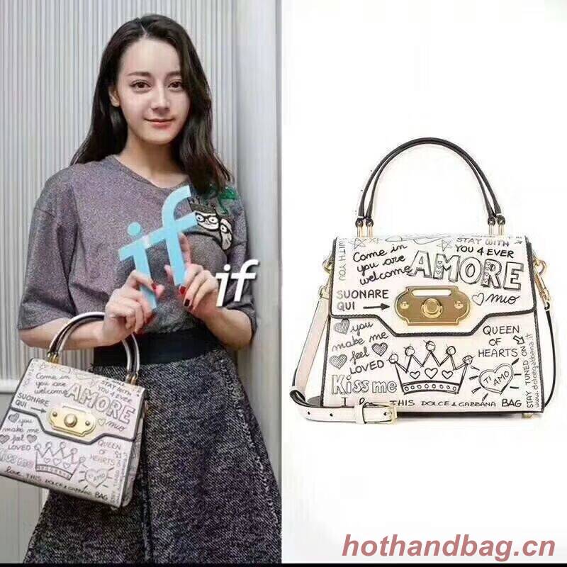 Dolce & Gabbana SICILY Chrysanthemum Calfskin Tote Bags 5588 white Dolce & Gabbana SICILY Chrysanthemum Calfskin Tote Bags 5588 white