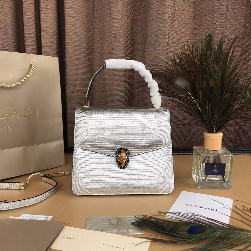 BVLGARI Serpenti Forever leather flap bag 286999 silver BVLGARI Serpenti Forever leather flap bag 286999 silver