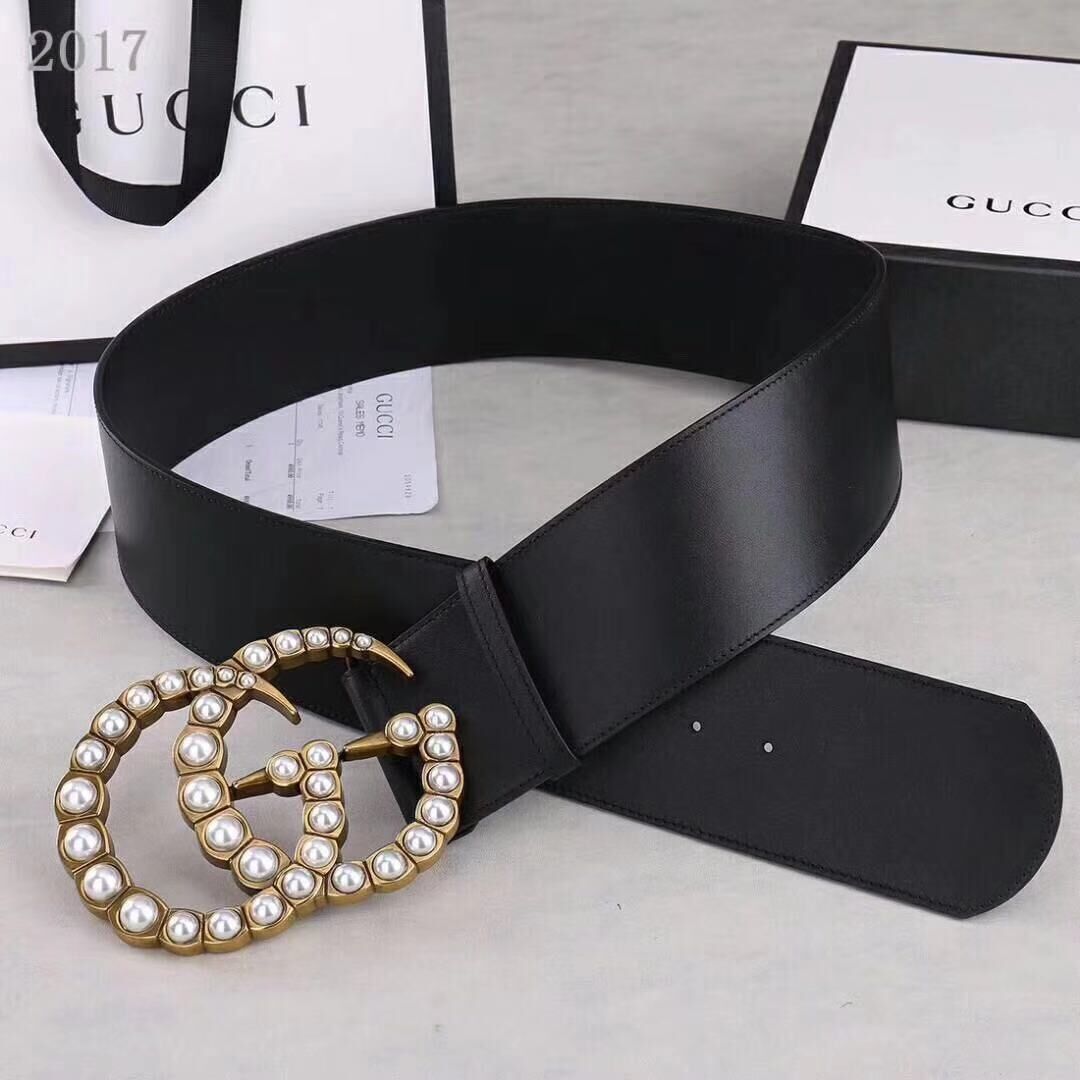 Gucci Wide leather belt with pearl Double G 453261 black Gucci Wide leather belt with pearl Double G 453261 black