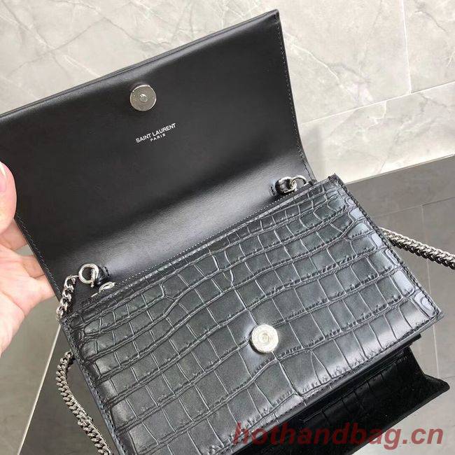 SAINT LAURENT Kate crocodile-embossed leather cross-body bag 452159 black SAINT LAURENT Kate crocodile-embossed leather cross-body bag 452159 black