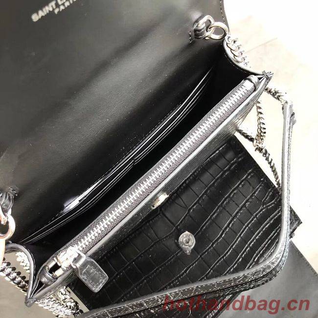 SAINT LAURENT Kate crocodile-embossed leather cross-body bag 452159 black SAINT LAURENT Kate crocodile-embossed leather cross-body bag 452159 black