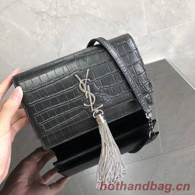 SAINT LAURENT Kate crocodile-embossed leather cross-body bag 452159 black SAINT LAURENT Kate crocodile-embossed leather cross-body bag 452159 black