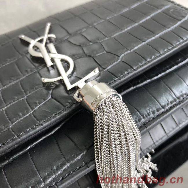 SAINT LAURENT Kate crocodile-embossed leather cross-body bag 452159 black SAINT LAURENT Kate crocodile-embossed leather cross-body bag 452159 black