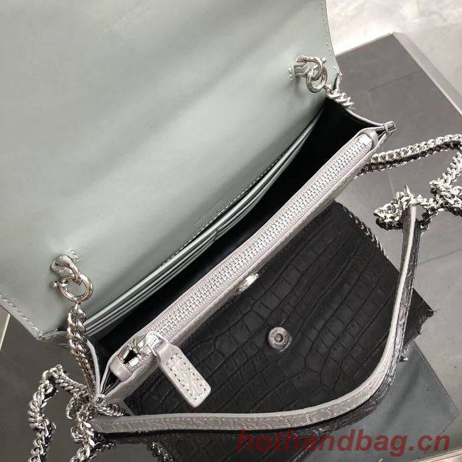 SAINT LAURENT Kate crocodile-embossed leather cross-body bag 452159 grey SAINT LAURENT Kate crocodile-embossed leather cross-body bag 452159 grey