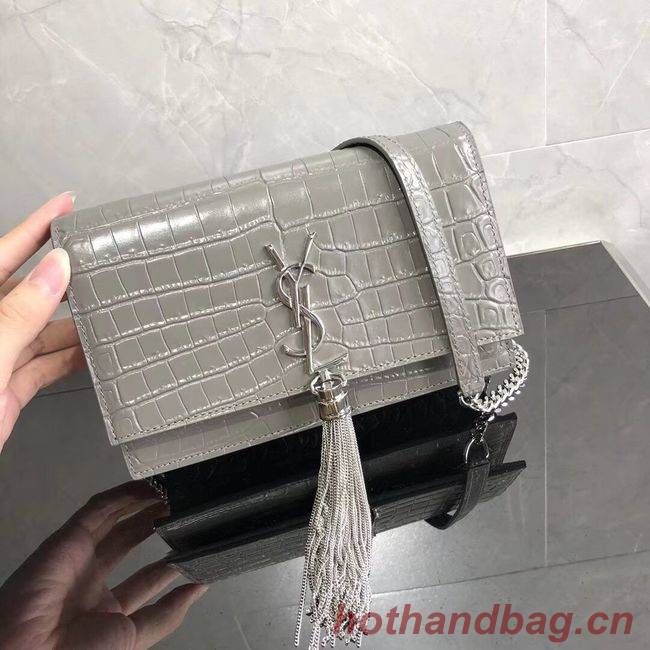 SAINT LAURENT Kate crocodile-embossed leather cross-body bag 452159 grey SAINT LAURENT Kate crocodile-embossed leather cross-body bag 452159 grey