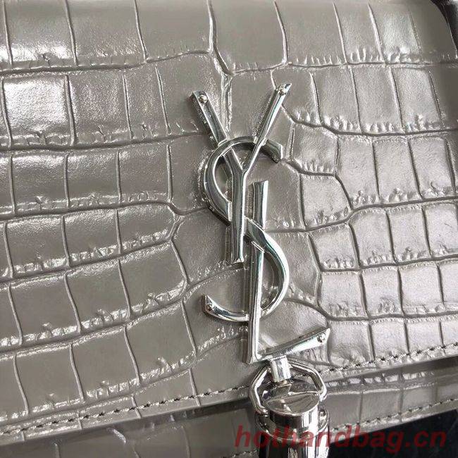 SAINT LAURENT Kate crocodile-embossed leather cross-body bag 452159 grey SAINT LAURENT Kate crocodile-embossed leather cross-body bag 452159 grey