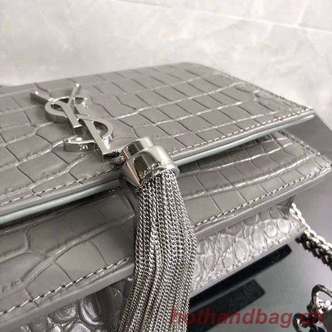 SAINT LAURENT Kate crocodile-embossed leather cross-body bag 452159 grey SAINT LAURENT Kate crocodile-embossed leather cross-body bag 452159 grey