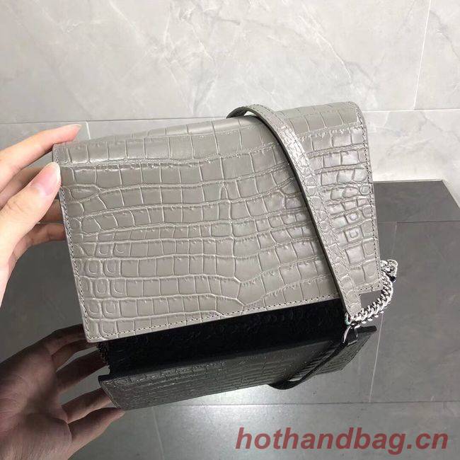 SAINT LAURENT Kate crocodile-embossed leather cross-body bag 452159 grey SAINT LAURENT Kate crocodile-embossed leather cross-body bag 452159 grey