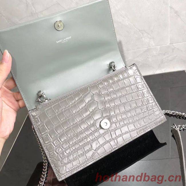 SAINT LAURENT Kate crocodile-embossed leather cross-body bag 452159 grey SAINT LAURENT Kate crocodile-embossed leather cross-body bag 452159 grey