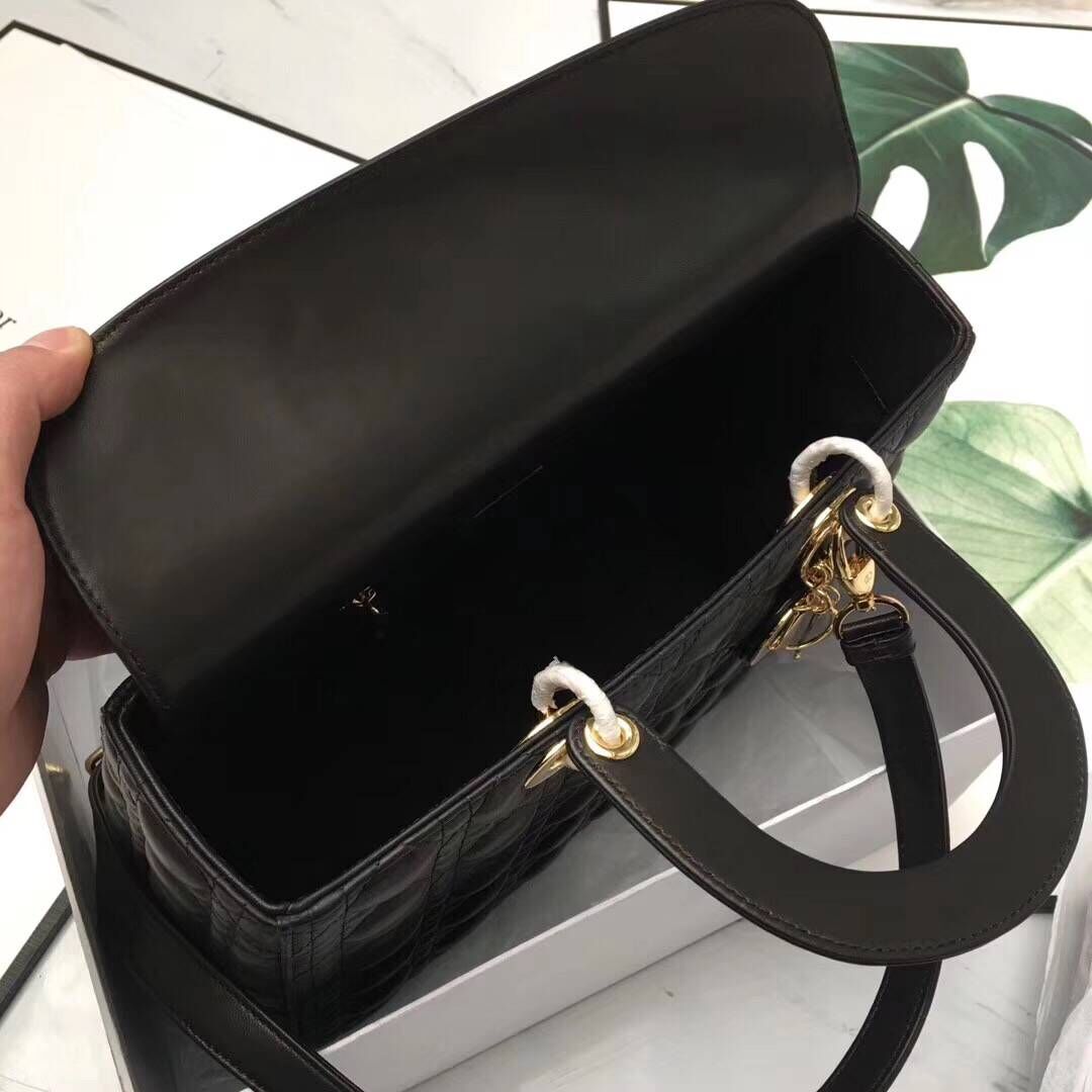 Lady Dior Bag Sheepskin Leather D9603 Black Lady Dior Bag Sheepskin Leather D9603 Black