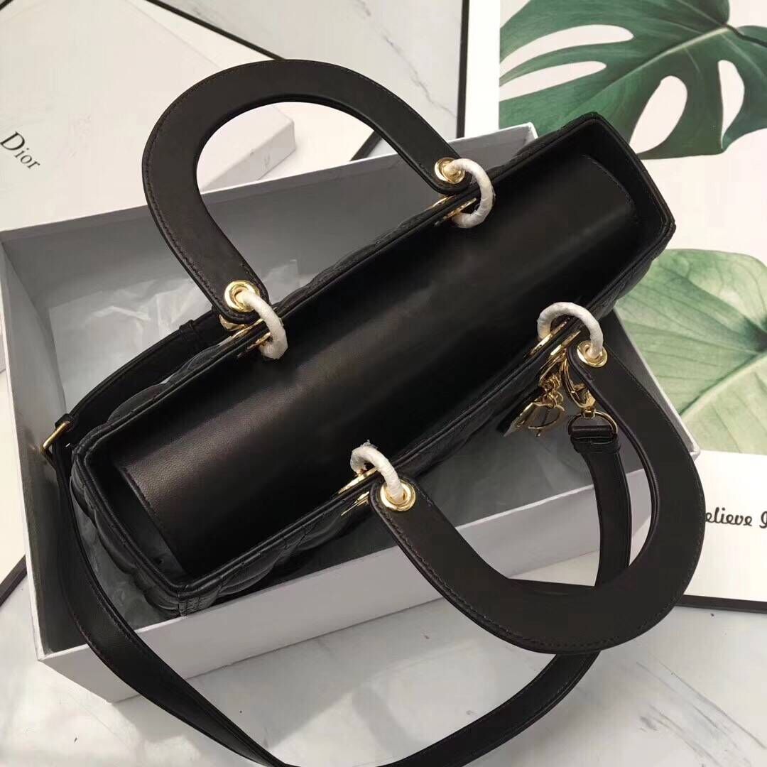 Lady Dior Bag Sheepskin Leather D9603 Black Lady Dior Bag Sheepskin Leather D9603 Black