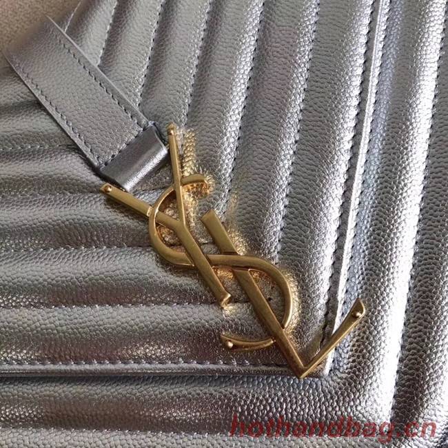 YSL Flap Bag Calfskin Leather 428134 silver