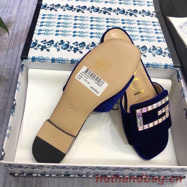 Gucci Velvet slide with crystal G GG1470BL-3 Gucci Velvet slide with crystal G GG1470BL-3