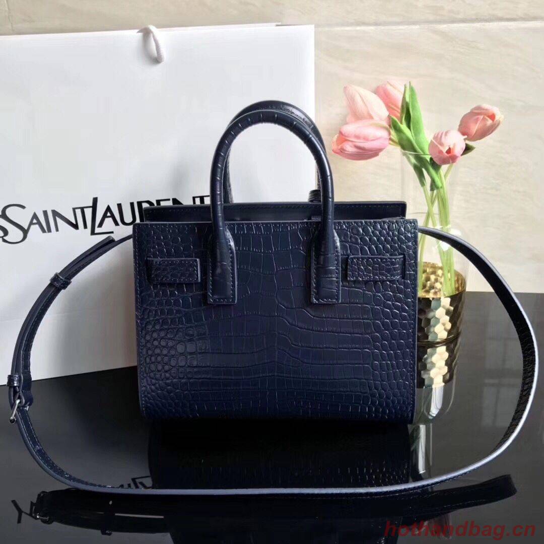 SAINT LAURENT Crocodile-Embossed Leather Organ Bag 392035 Dark Blue SAINT LAURENT Crocodile-Embossed Leather Organ Bag 392035 Dark Blue