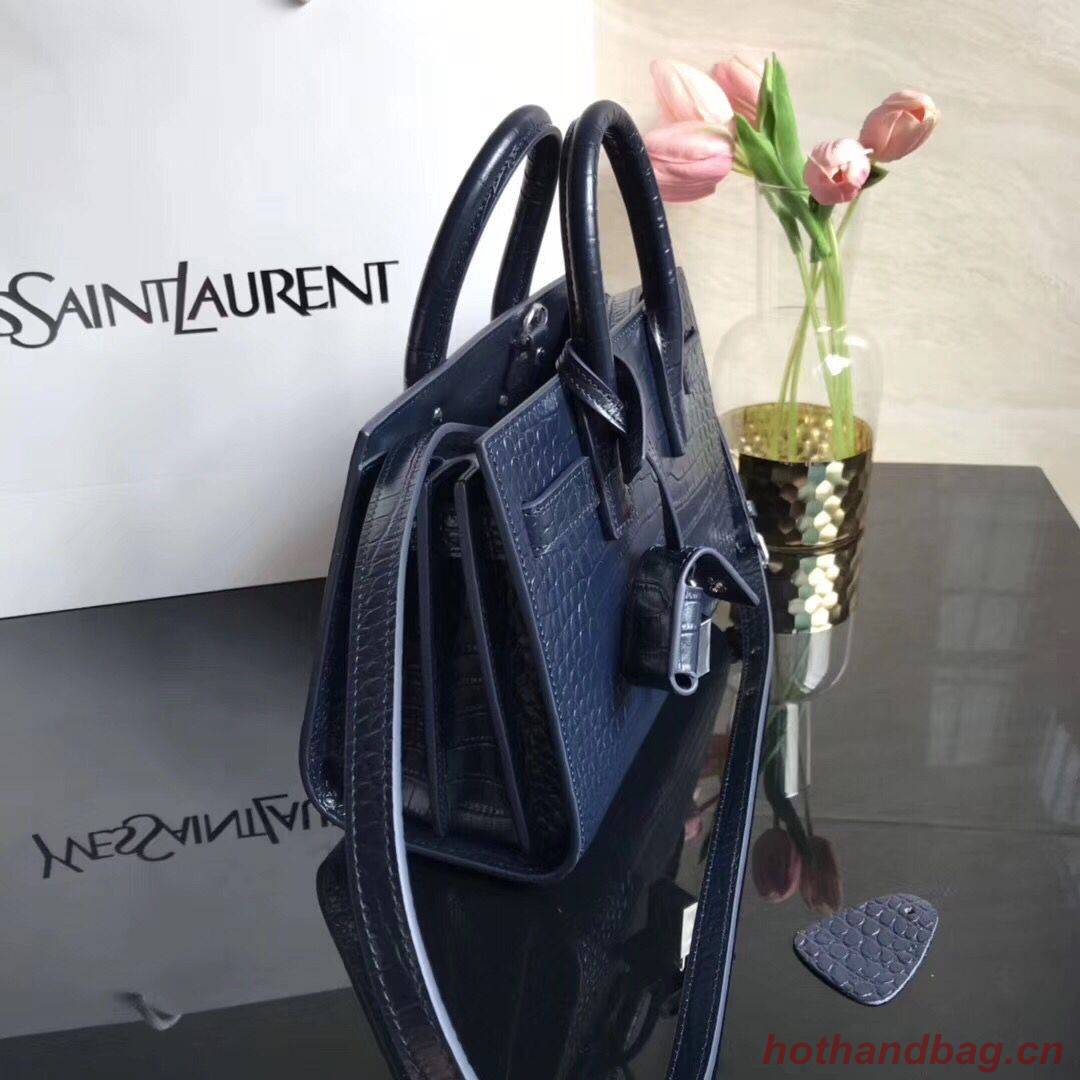 SAINT LAURENT Crocodile-Embossed Leather Organ Bag 392035 Dark Blue SAINT LAURENT Crocodile-Embossed Leather Organ Bag 392035 Dark Blue