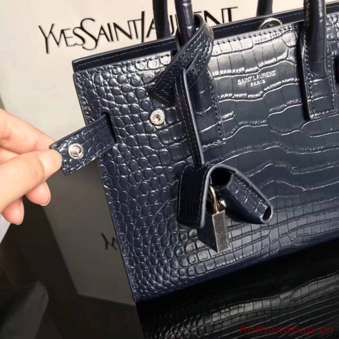 SAINT LAURENT Crocodile-Embossed Leather Organ Bag 392035 Dark Blue SAINT LAURENT Crocodile-Embossed Leather Organ Bag 392035 Dark Blue
